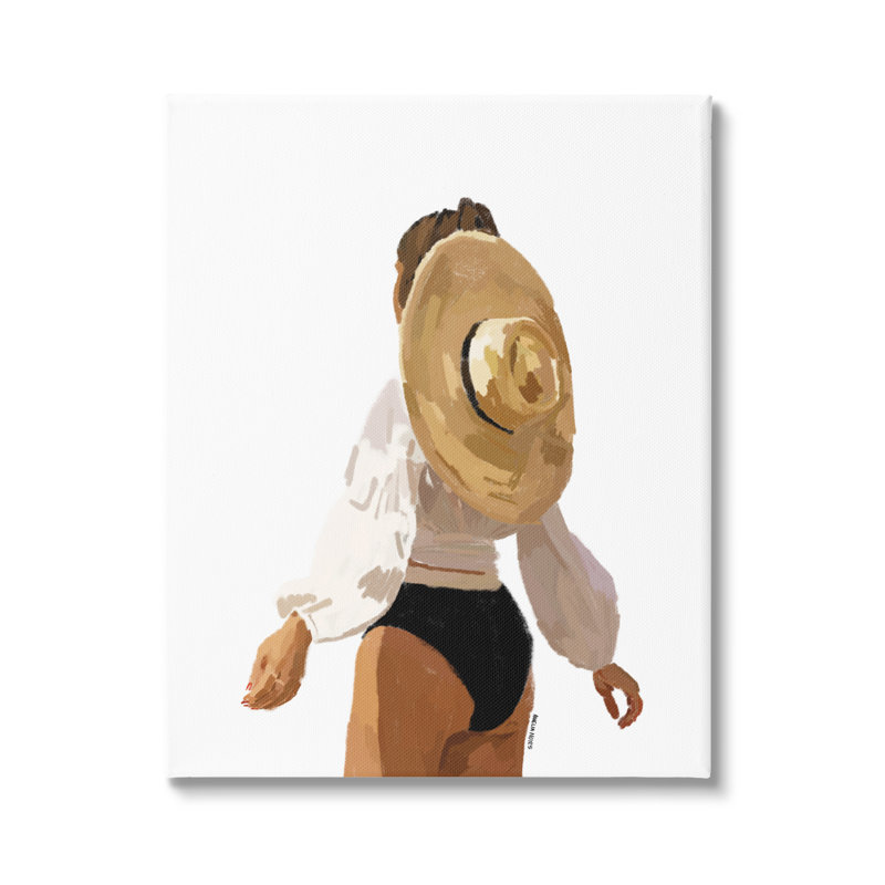 «Woman Draped Sun Hat Tropical Summer Holiday» par Amelia Noyes - Peinture, H 48 po x l 36 po x P 1,5 po, Toile tendue