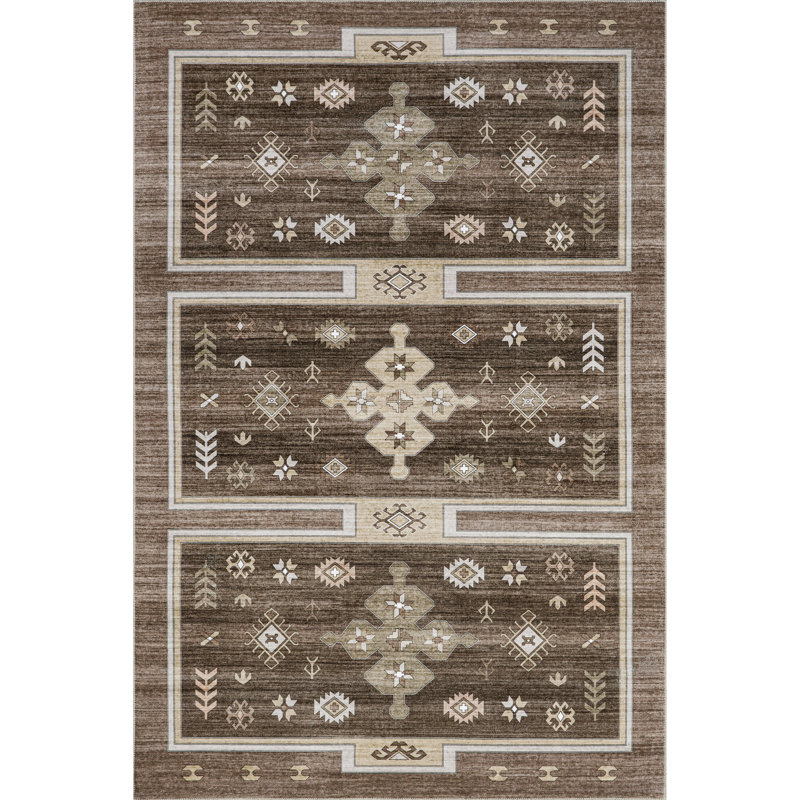 Briar Oriental Machine Woven Polyester Area Rug in Brown, Runner 2'6" x 8'