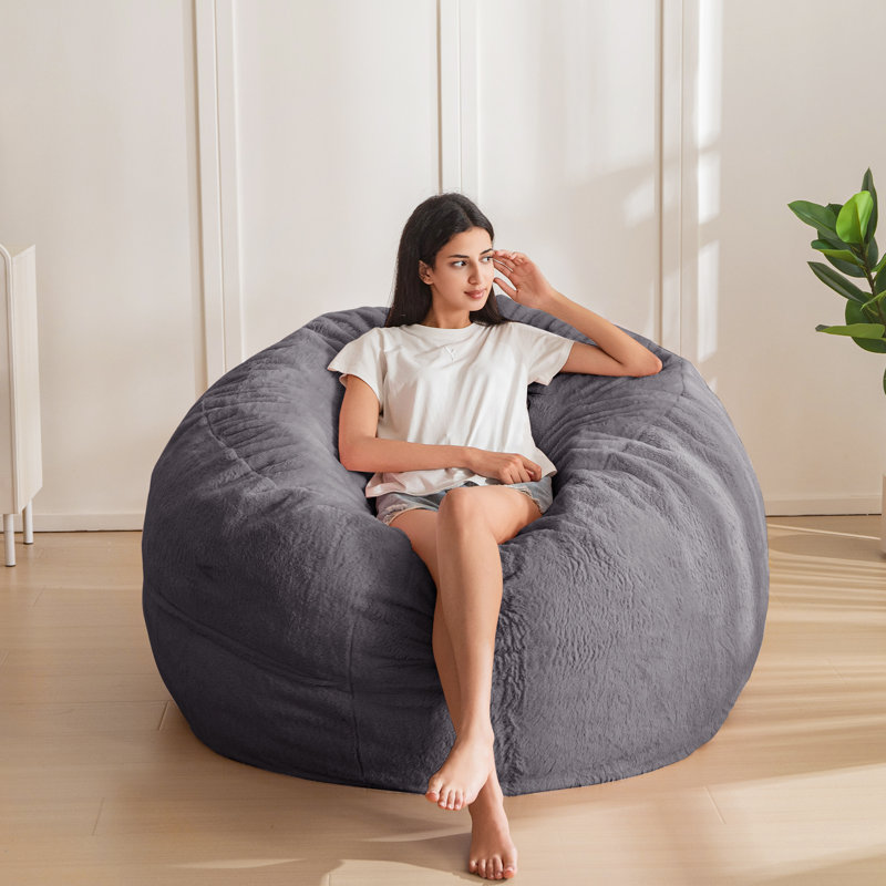 Fauteuil à billes 4 / 5ft, H 47,2 po x l 47,2 po x P 25,6 po, Fausse fourrure grise