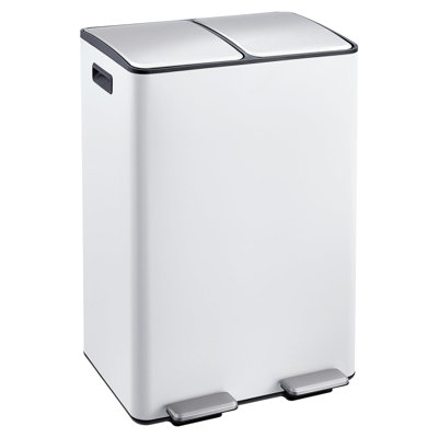 GarveeHome 16 Gallon Dual Compartment Trash & Recycle Bin – Stainless Steel, Step Pedal, Removable Inner Buckets, Soft-Close Lid – Kitchen, Home, Office – White