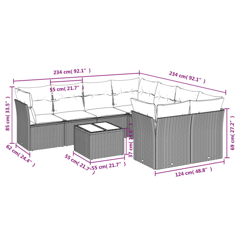 Ensemble de canapé modulaire en rotin PE 9 pièces Vidaxl