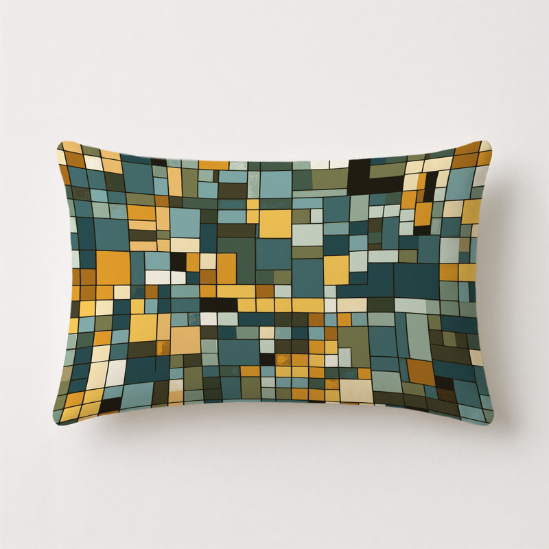 Colored Patchwork Indoor And Outdoor Throw Pillow, Rectangle 20"H x 14"W