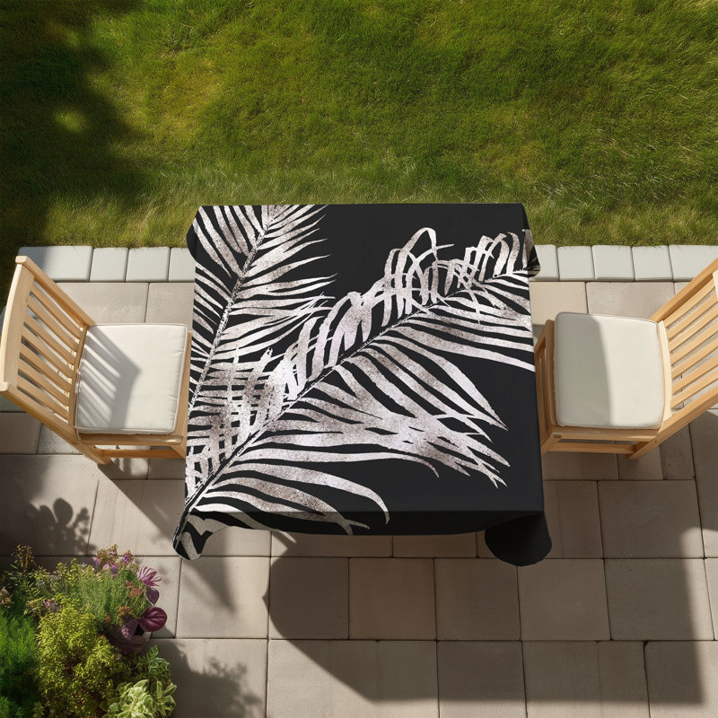 Tropical Gold Leaves Tablecloth | Gray Floral Botanical Decor