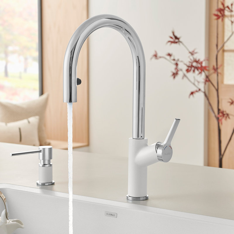 Urbena Pull-Down Dual-Spray Kitchen Faucet - Chrome/White, White/Chrome