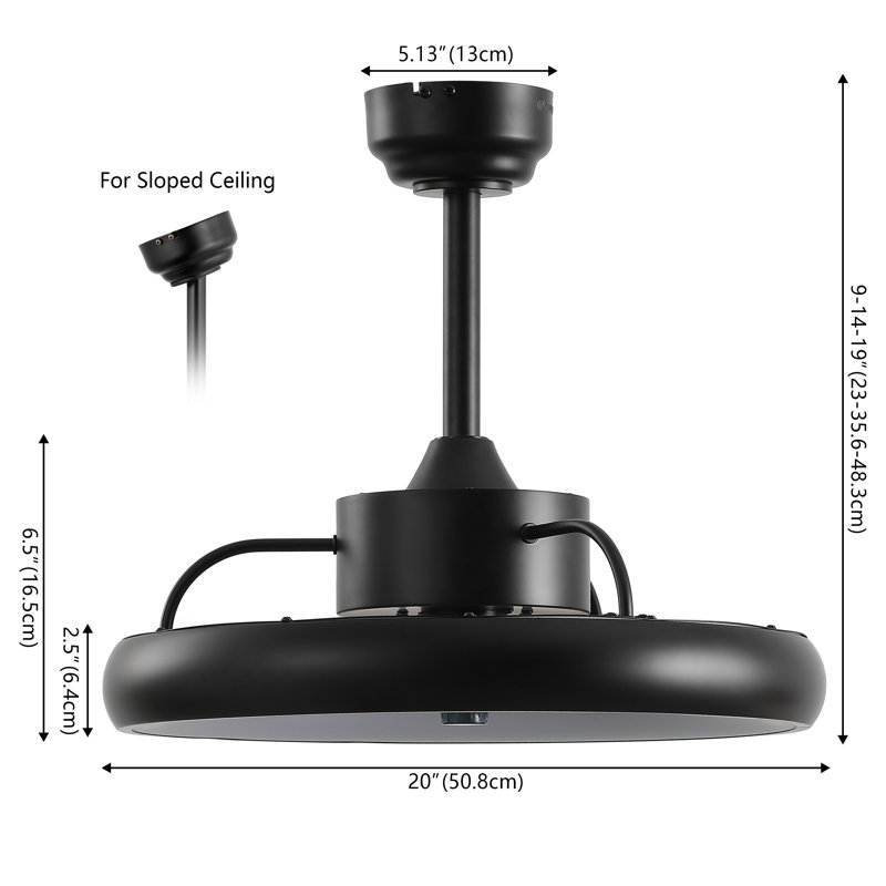 Harte 20" Modern Contemporary 6-Speed Metal Mobile-App/Remote-Controlled Dimmable Smart Integrated LED Ceiling Fan, Black
