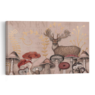 Vintage Botanical Forest Stag Vintage Abstract Deer Forest Nature Wall Art Print 1 Piece Wrapped Canvas Wall Art