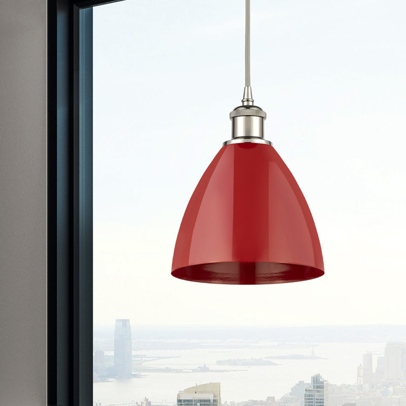 Luminaire suspendu conique 1 lumière, Rouge, Nickel poli