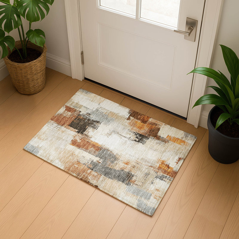 Premium Machine Washable Pinkston Abstract Rug, Rectangle 1'8" x 2'6"