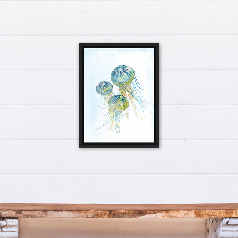 Jellies At Play, toile encadrée flottante, H 17,75 po x l 13,75 po x P 1,75 po, Cadre flottant noir
