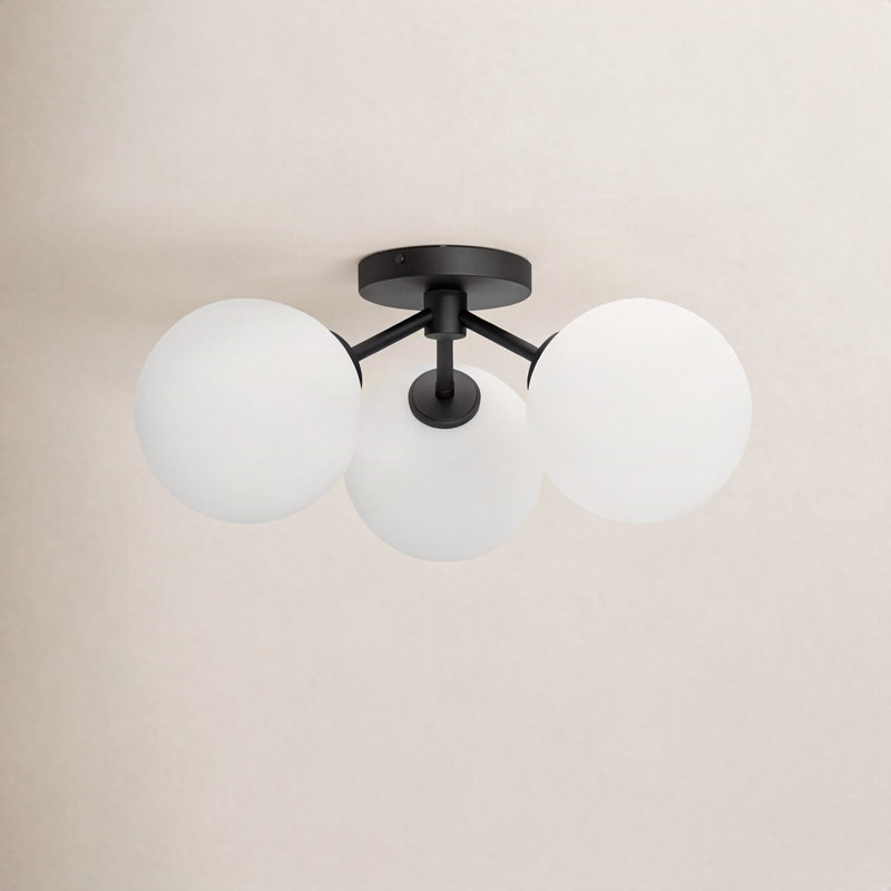 Plafonnier semi-encastré 3 lumières 17,75 po Luanda, Noir mat / verre opale mat