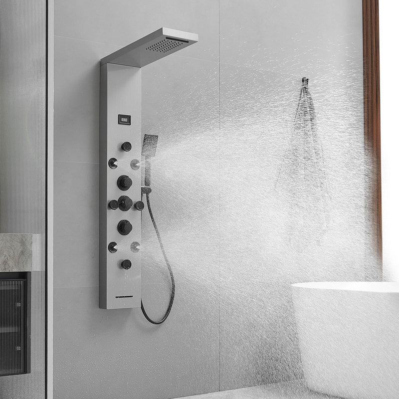 51" Shower Panel with Dual Shower Head, Black/Nickel