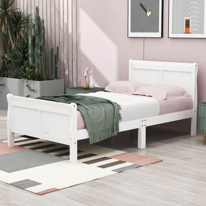 Base de lit plateforme en bois avec tête de lit Dovidio, Blanc, Simple