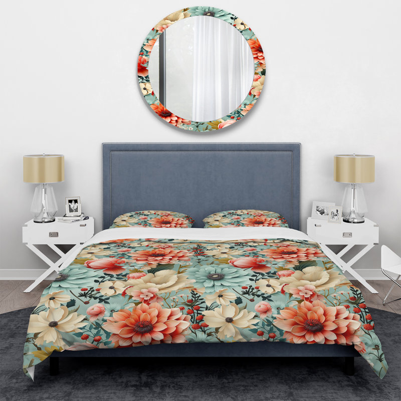 Ensemble de housse de couette Retro Pastel Bouquet Revival, Housse de couette pour très grand lit et 2 très
