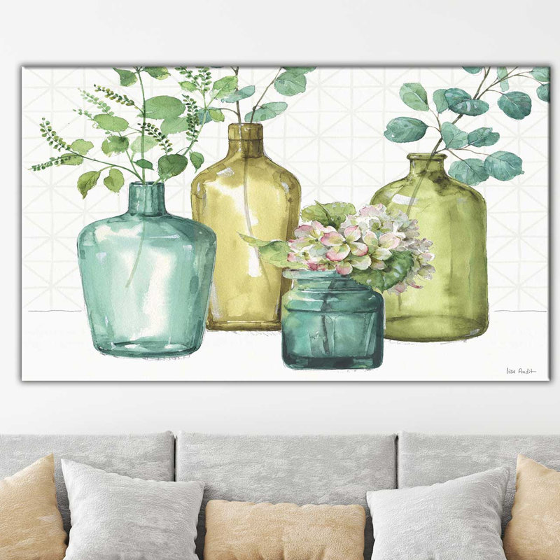 «Mixed Greens LXII», reproduction de peinture à l'aquarelle sur toile, H 31,5 po x l 51,5 po x P 2 po, Cadre flottant blanc
