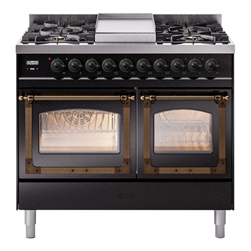ILVE Nostalgie II Noblesse 40 in Dual Fuel Range, Natural Gas, Glossy Black/Bronze