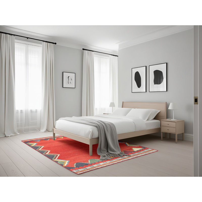 Tapis de zone rouge/gris contemporaine, Rectangle 5 pi x 7 pi