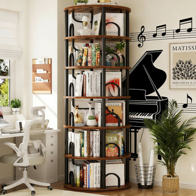 6-Tier 360° Revolving Bookshelf Tower,Swivel Bookcase For Small Spaces - Rustic Brown