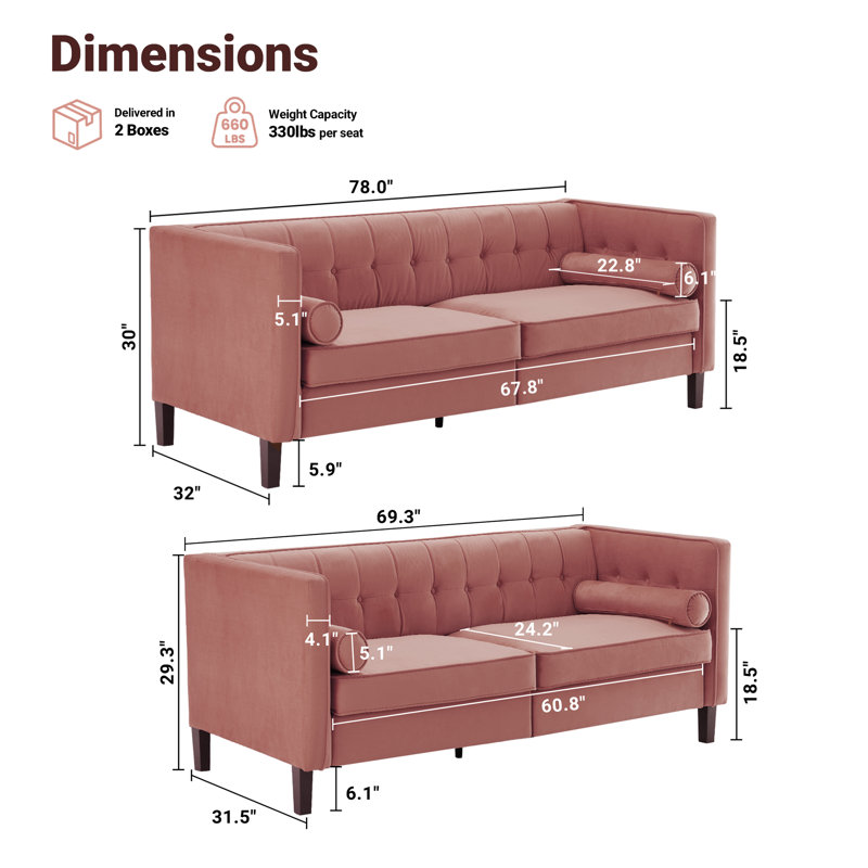Ensemble de salon 2 pièces capitonné Mid-Century, Rose