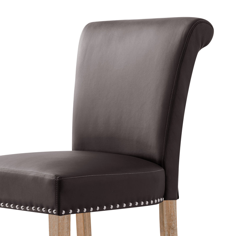 Miroir Nailed Trim Leather Upholstered Parsons Dining Chairs, Brown