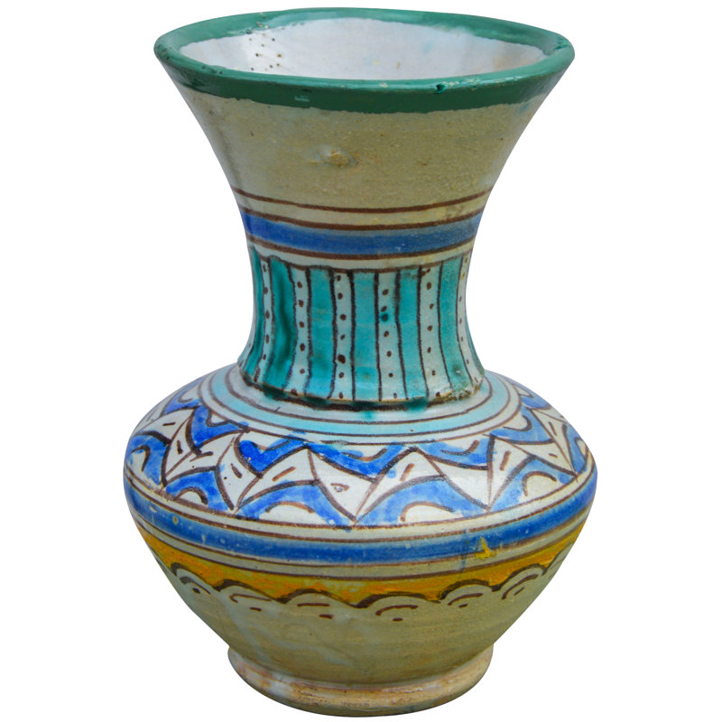 Vase de table intérieur / extérieur orange / turquoise / beige 6,5 po