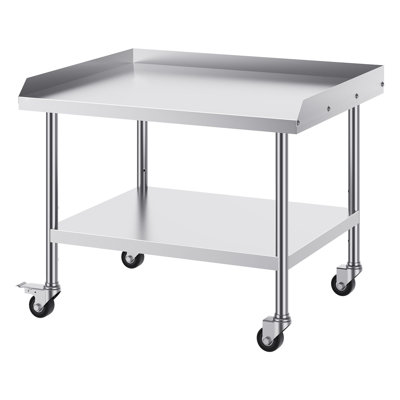 SUS201 Stainless Steel Work Table 30 x 36 Inch 1 Piece Silver with 4 Swivel Casters with Backsplash