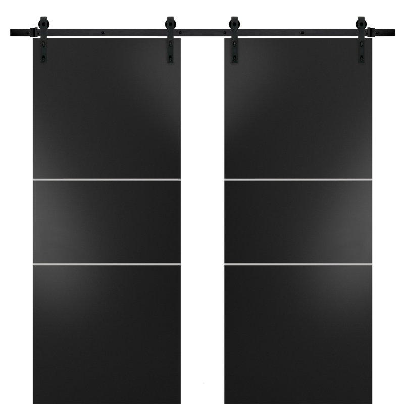 Porte de grange à panneaux en bois, Noir mat, 72 po x 84 po