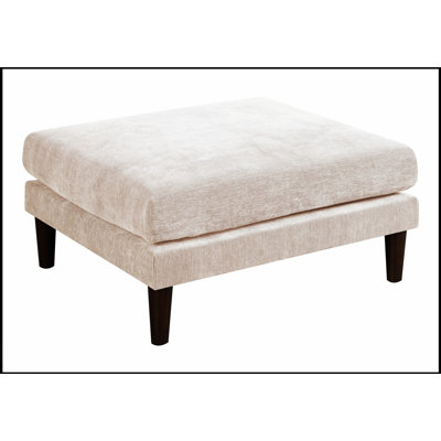 Repose-pieds rose rosé avec coussin moelleux et pieds en bois, parfait pour un décor de salon moderne et des sièges confortables