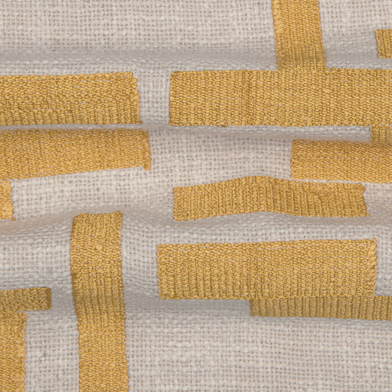 Housse de coussin en mélange de coton à formes géométriques brodées, 24 po x 24 po, Jaune / ivoire