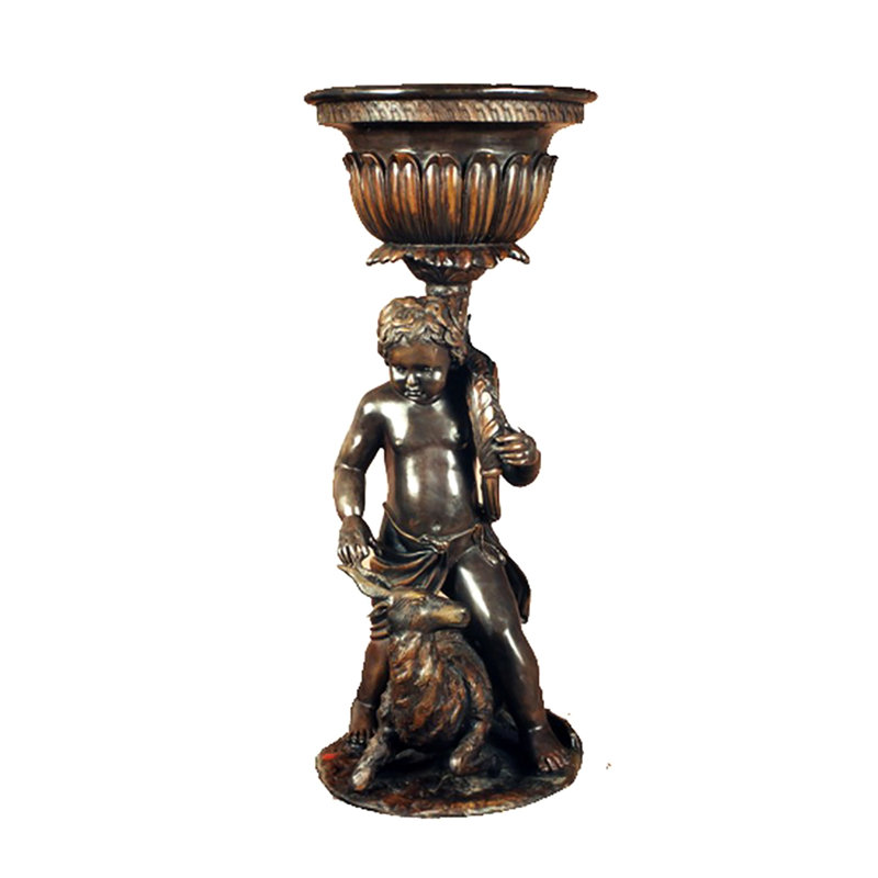 Bronze Boy and Fawn Urn Planter