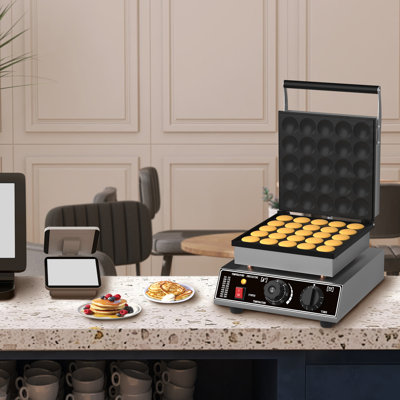 25-Piece Mini Dutch Pancake Maker in Stainless Steel with Non-Stick Coating | 1750W Temperature & Time Control for Home Kitchen, Restaurant & Desserts