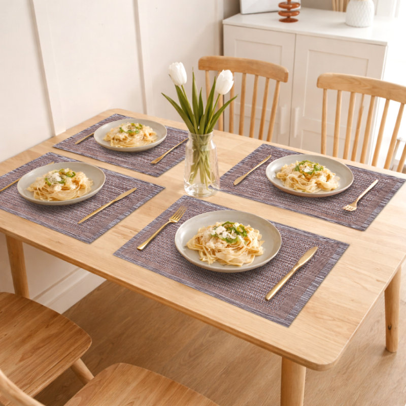 Brown Gold PVC Placemats Set of 8 Scratch Heat Resistant Washable Table Protectors for Christmas Decor, Beige