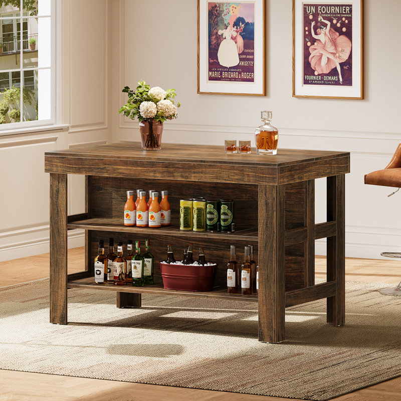 Table de bar à la maison avec tablettes de rangement, armoire de bar de ferme pour la salle à manger de cuisine, Brun foncé