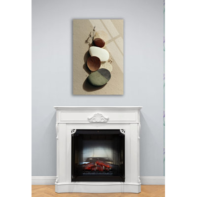 Abstract Zen Stone Tempered Glass Wall Arts, Minimalist Earthy Pebble Decor, Modern Boho Textured Rock Print for Living Room Hanging Design