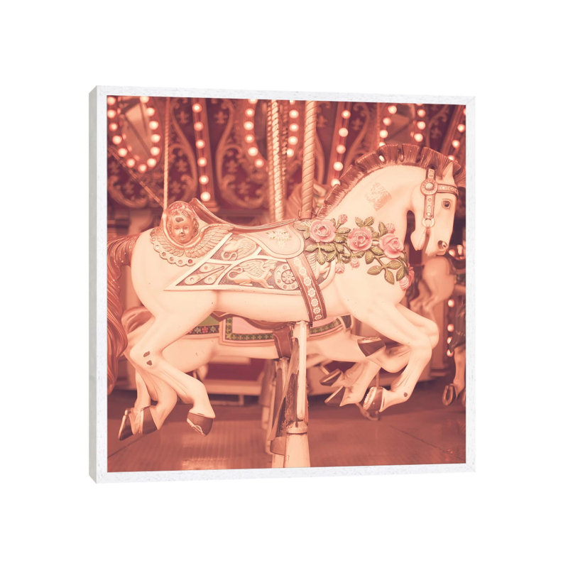 Blush Pink Horse by Caroline Mint - Print on Canvas, 93.98 cm H x 93.98 cm W, White Framed