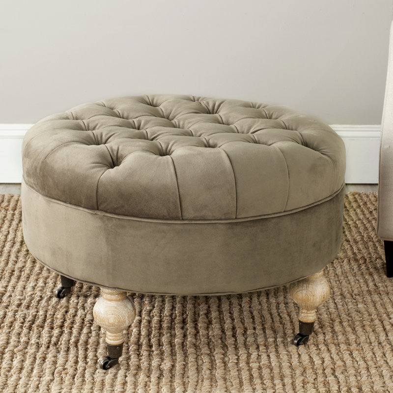 Ronni Velvet Ottoman, Mushroom Taupe Velvet