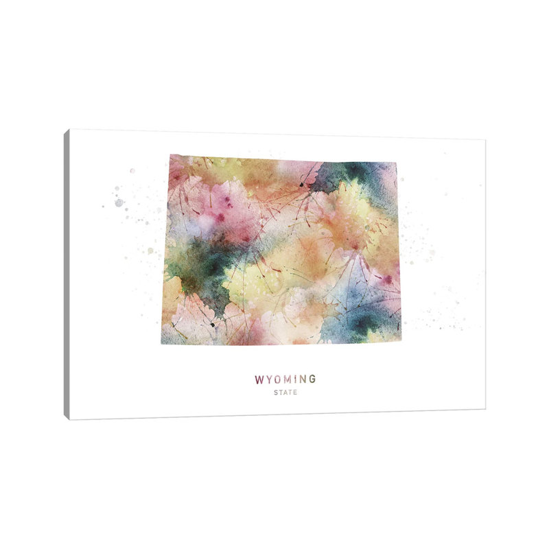 Wyoming Watercolor State Map - impression sur toile tendue, H 26 po x l 40 po x 1,5 po, Wyoming