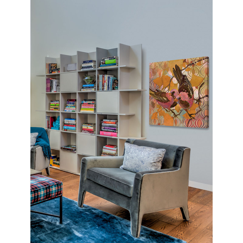« gingko modern oiseaux » par evelia, reproduction d’art sur toile tendue, H 48 po x l 48 po