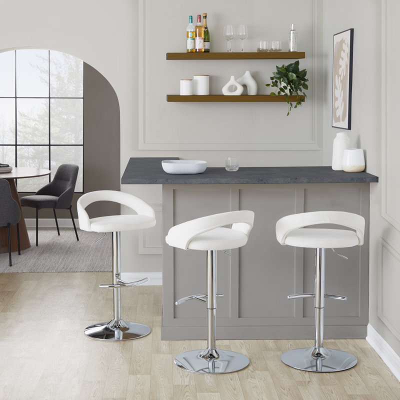 Tabouret de bar Laurenzio, Chrome chrome, Blanc / velours