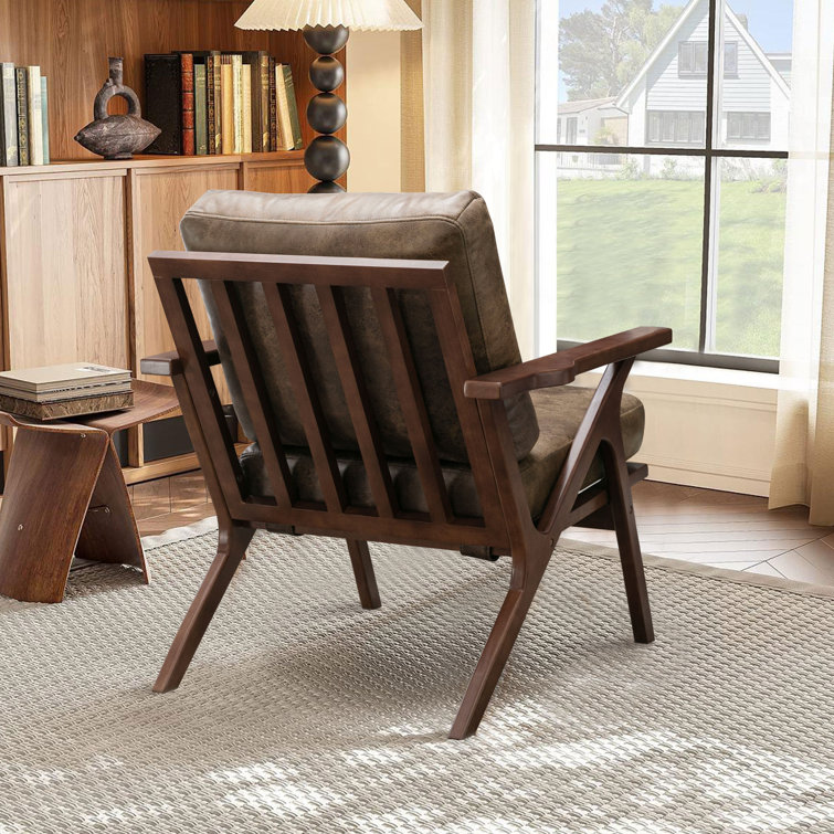 Huybert 33" Wide Solid Wood Frame Upholstered Mid Century Modern Retro Armchair Accent Chair
