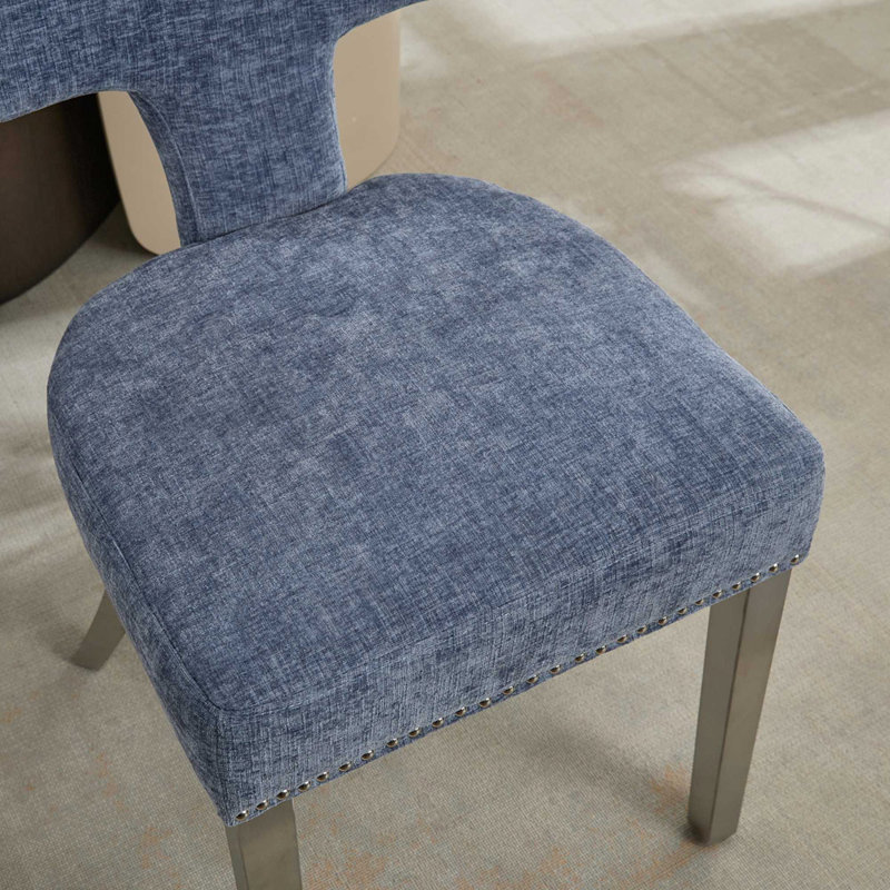 Ensemble de 2 chaises de salle à manger de style Mid-Century moderne avec pieds en acier inoxydable, Bleu
