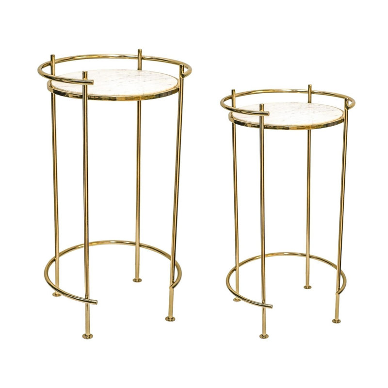  Opulence  Two Piece Nested Marble Top Plant Stand Set
