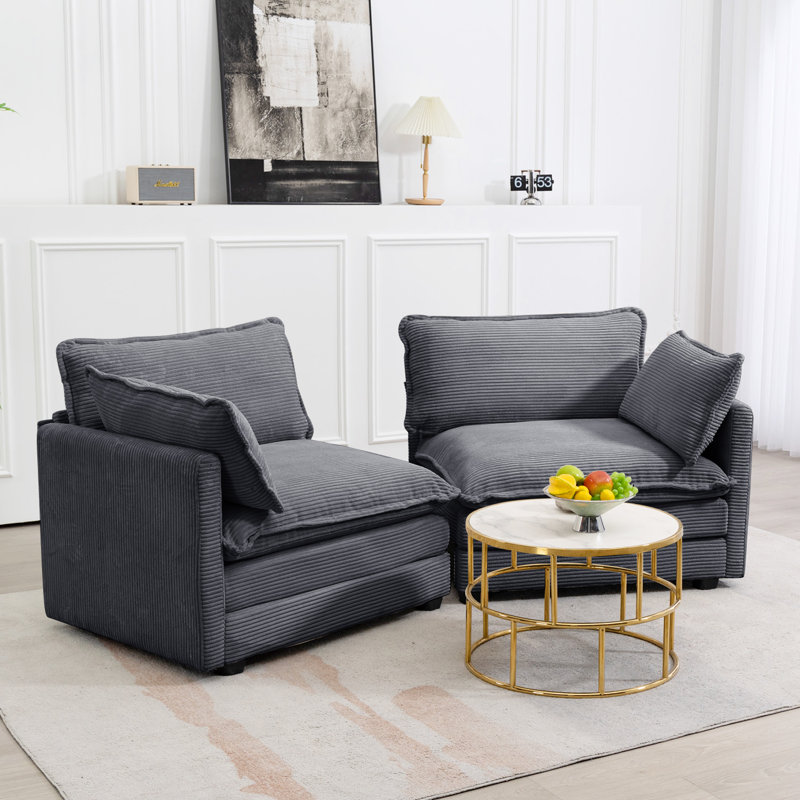 Redenius 76.8'' Upholstered Corduroy Reception Loveseat, Dark Grey
