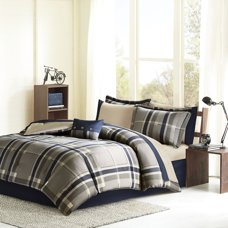 Ensemble d'édredon et de draps simple à motif écossais, imprimé élégant