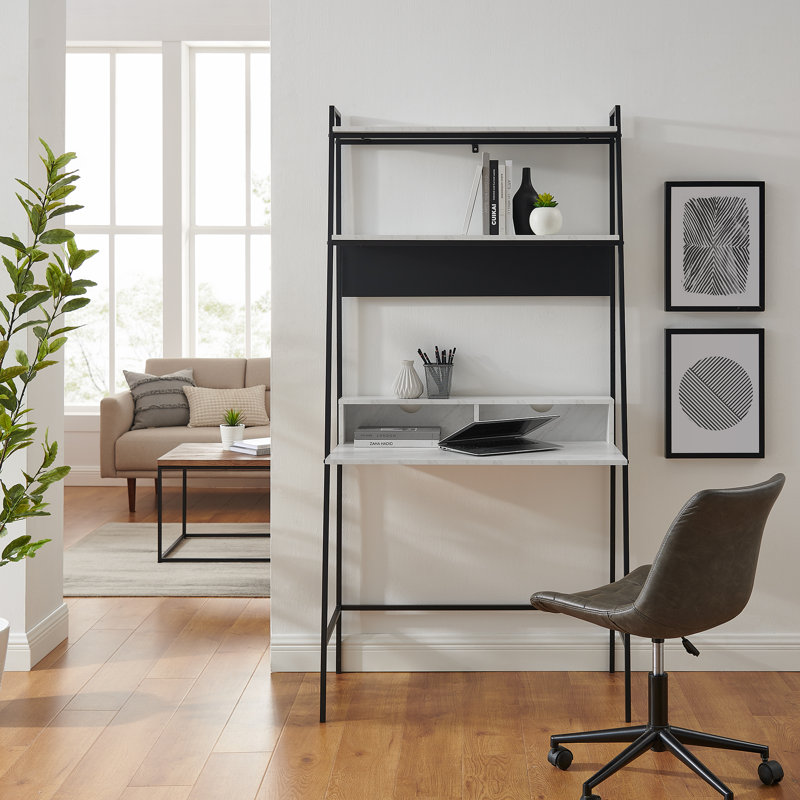 Walburg Metal Base Leaning / Ladder Desk, White Marble