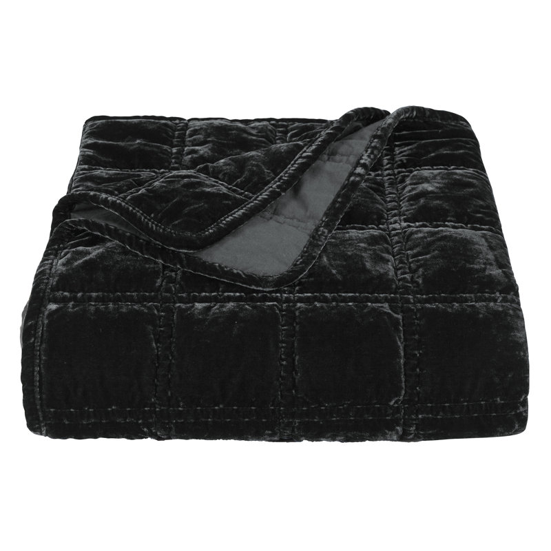 Jeté en velours de soie synthétique Stella, Noir, noir, noir, noir