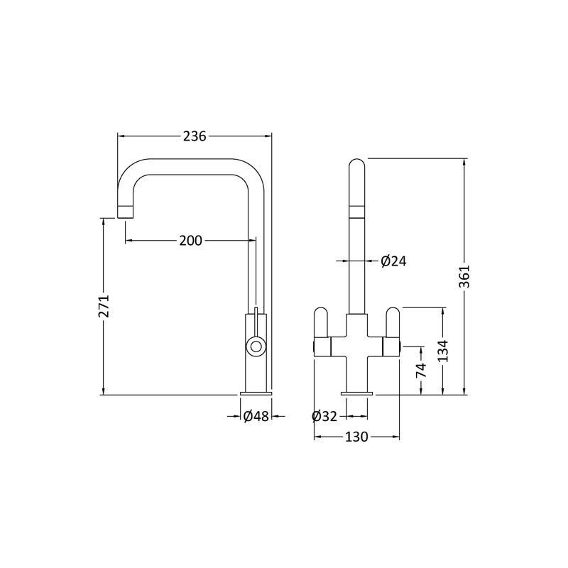 Nuie Kitchen Tap, Matt Black