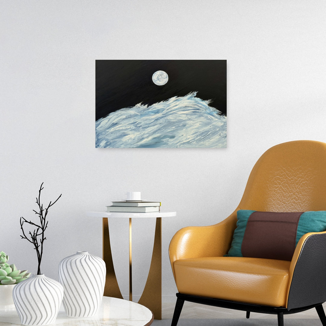 Moonlit Ocean Waves Dramatic Abstract Contemporary Nature Ocean Wall Art Print