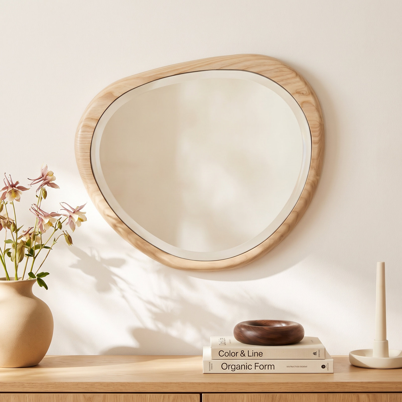 Anthea Solid Wood Asymmetrical Mirror, 19" x 17"