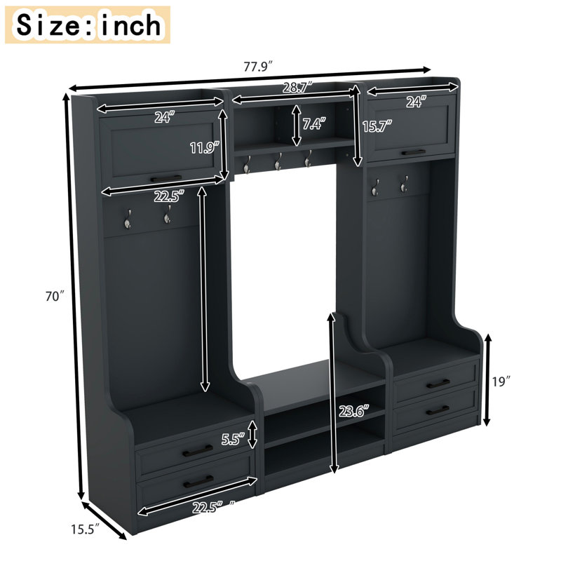 4-in-1 Hall Tree, Multiple Functions Hallway Coat Rack with Storage Drawers and Cabinet,Shoe Bench for Entryway Hallway