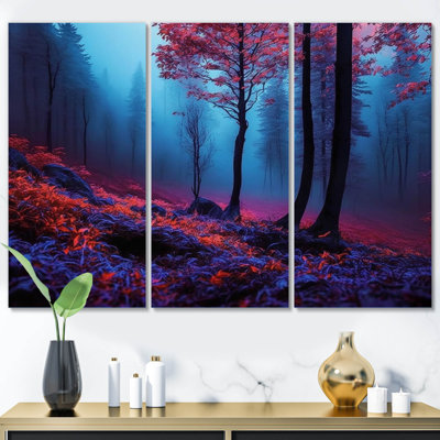 Coucher de soleil sur les arbres brumeux, forêt d'automne III, ensemble d'art mural sur toile